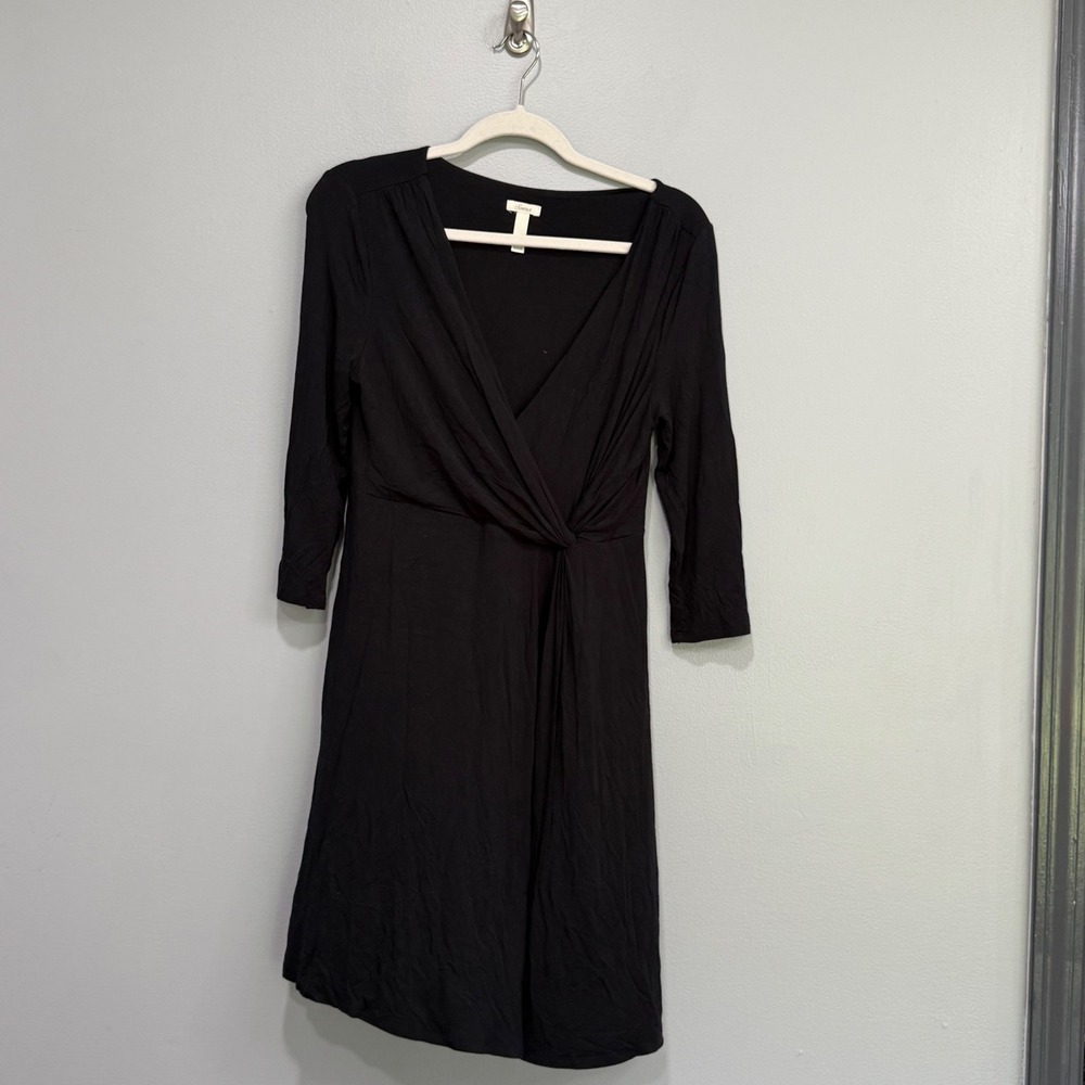 Soma Womens Black Faux Wrap Twist Front 3/4 Sleeve Jersey Dress Medium